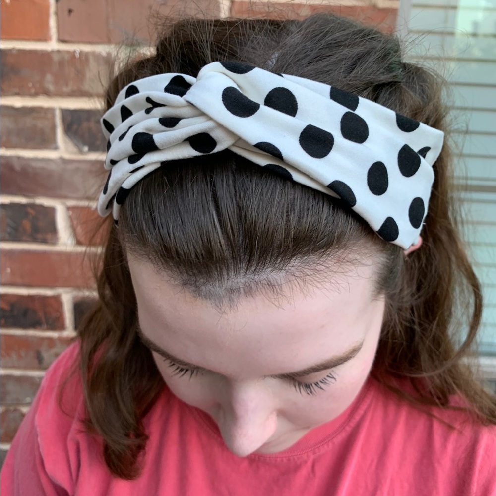 Handmade Polka Dot Knit Headband with Buttons